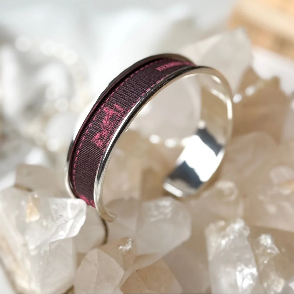 Hermes-Paris Brown Fuchsia Ribbon Silver Cuff Bracelet - Picture 3 of 6